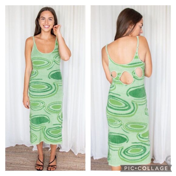 House of Sunny Dresses & Skirts - House Of Sunny Hockney Green Knitted Midi Dress Cozy Soft Boho 60s Size 2